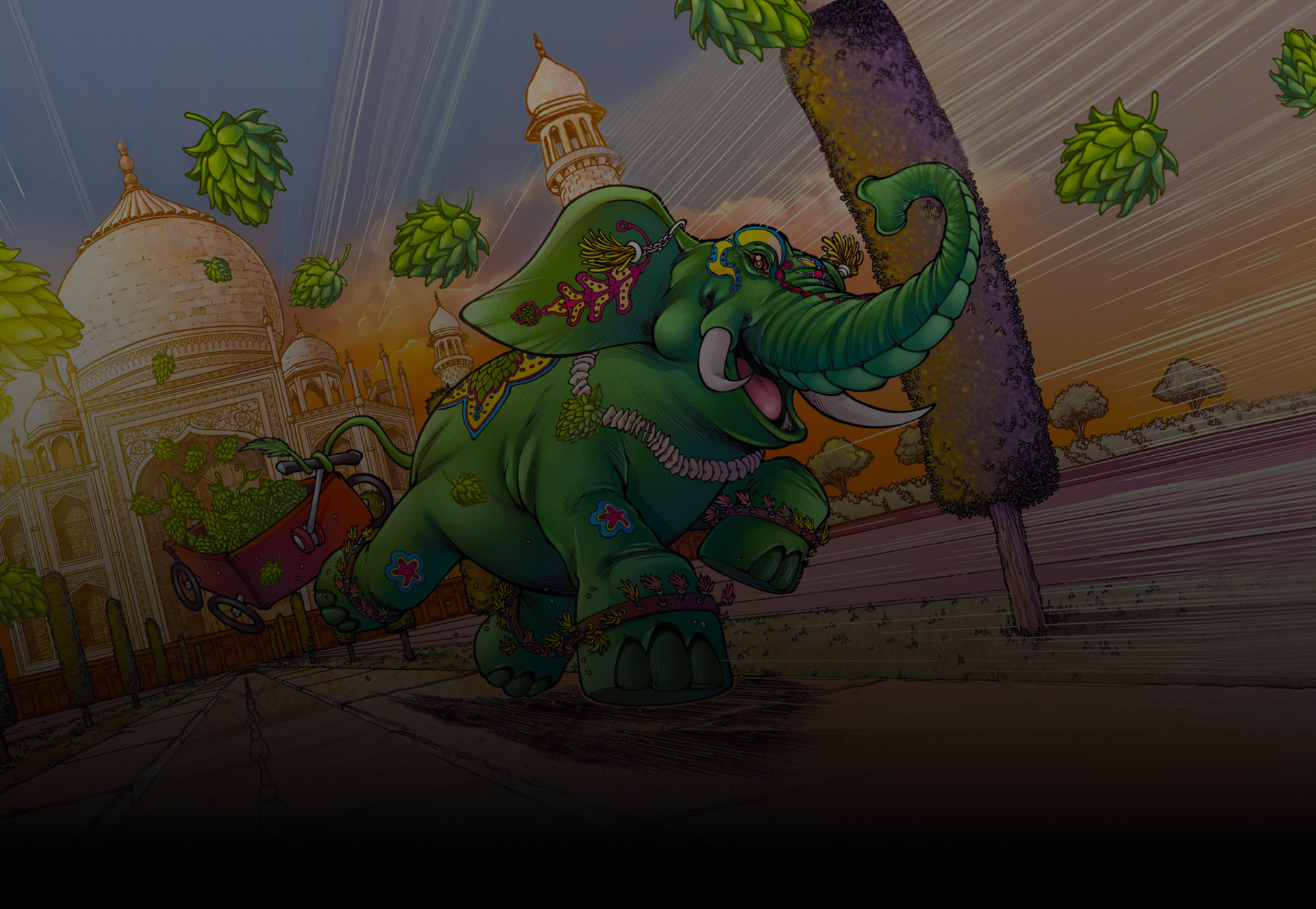 Arte da Easy IPA com elefante verde